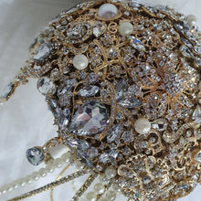 Load image into Gallery viewer, Gold Brooch bouquet, Jewel crystal wedding bouquet. Crystal Bridal Brooch Bouquet, cascade Jewel bouquet by Crystal wedding uk