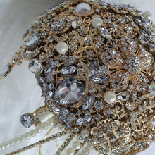 Load image into Gallery viewer, Gold Brooch bouquet, Jewel crystal wedding bouquet. Crystal Bridal Brooch Bouquet, cascade Jewel bouquet by Crystal wedding uk