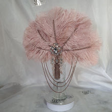 Load image into Gallery viewer, Blush Ostrich Feather Fan Bouquet: Rose Gold Rhinestone, 1920s Wedding