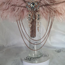 Load image into Gallery viewer, Blush feather fan bouquet cascade, pink Great Gatsby wedding style 1920's - any colour as custom made by Crystal wedding uk