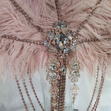 Load image into Gallery viewer, Blush Ostrich Feather Fan Bouquet: Rose Gold Rhinestone, 1920s Wedding
