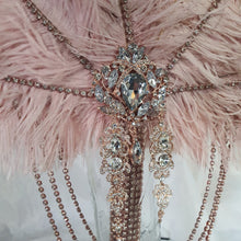 Load image into Gallery viewer, Blush feather fan bouquet cascade, pink Great Gatsby wedding style 1920's - any colour as custom made by Crystal wedding uk