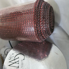 Load image into Gallery viewer, BURGUNDY WINE Rhinestone ribbon, Diamond Mesh, Diamante Bling, Crystal trim 3 METER cake trim. by Crystal wedding uk