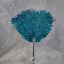 Load image into Gallery viewer, Ostrich feather Fan, Teal smalll Bridesmaid wedding fan- ANY COLOUR by Crystal wedding uk