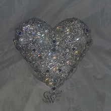 Load image into Gallery viewer, Something blue Brooch bouquet Heart shaped, trailing,cascading, jewel heart wedding bouquet. by Crystal wedding uk