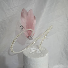 Load image into Gallery viewer, PEARL Letter 6" cake topper monogram linitials. Lace and pearl Cake decor, Wedding cake topper jewel letters decorations surname