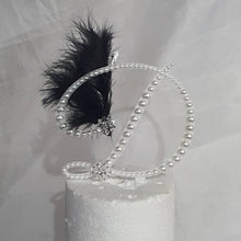 Load image into Gallery viewer, PEARL Letter cake topper monogram linitials. Lace and pearl Cake decor, Wedding cake topper jewel letters decorations surname