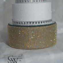 Load image into Gallery viewer, Gold Crystal Wedding cake stand, Rhinestone cake base Rhinestone Diamante Diamonte - REAL rhinestones by Crystal wedding uk