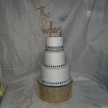 Load image into Gallery viewer, Gold Crystal Wedding cake stand, Rhinestone cake base Rhinestone Diamante Diamonte - REAL rhinestones by Crystal wedding uk