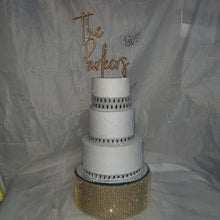 Load image into Gallery viewer, Gold Crystal Wedding cake stand, Rhinestone cake base Rhinestone Diamante Diamonte - REAL rhinestones by Crystal wedding uk