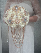 Load image into Gallery viewer, Crystal Brooch and Pearl drape bouquet by Crystal wedding uk