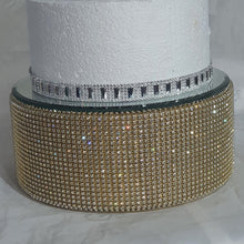 Load image into Gallery viewer, Gold Crystal Wedding cake stand, Rhinestone cake base Rhinestone Diamante Diamonte - REAL rhinestones by Crystal wedding uk