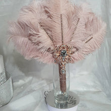 Load image into Gallery viewer, Set of blush pink 6 Feather Fan bouquets, Ostrich feathers, wedding style 1920's - any colour as custom made by Crystal wedding uk