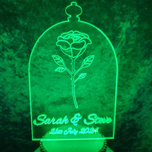 Load image into Gallery viewer, LED Wedding Cake topper - rose design, Engraved Acrylic light-up by Crystal wedding uk