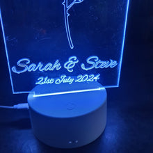 Load image into Gallery viewer, LED Wedding Cake topper - rose design, Engraved Acrylic light-up by Crystal wedding uk