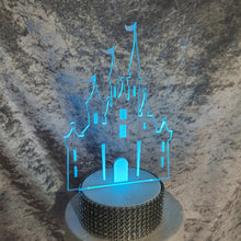 Load image into Gallery viewer, Personalized LED Castle Cake Topper: Engraved Acrylic Fairy Tale Decor