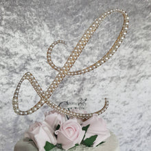 Load image into Gallery viewer, Pearl Letter 5" monogram letter initial Cake Topper, Wedding rhinestone jewel letter cake decorations.