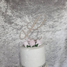 Load image into Gallery viewer, Pearl Letter 5" monogram letter initial Cake Topper, Wedding rhinestone jewel letter cake decorations.