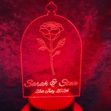 Load image into Gallery viewer, LED Wedding Cake topper - rose design, Engraved Acrylic light-up by Crystal wedding uk