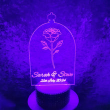 Load image into Gallery viewer, LED Wedding Cake topper - rose design, Engraved Acrylic light-up by Crystal wedding uk