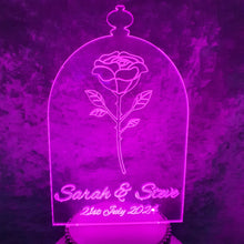 Load image into Gallery viewer, LED Wedding Cake topper - rose design, Engraved Acrylic light-up by Crystal wedding uk