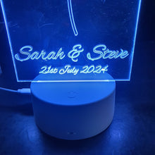 Load image into Gallery viewer, LED Wedding Cake topper - rose design, Engraved Acrylic light-up by Crystal wedding uk