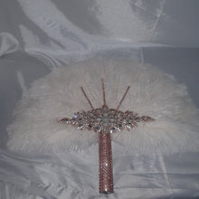 Load image into Gallery viewer, Wedding feather fan, brides black ostrich fan, wedding hand fan, Great Gatsby any colour as custom made to order by Crystal Wedding UK