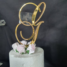 Load image into Gallery viewer, A to Z Crystal gold mirror Letter 8" monogram initial, rhinestone Cake Topper decor, rhinestone cake topper jewel letters decorations.