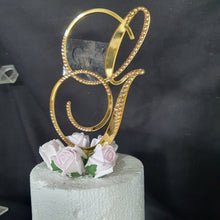Load image into Gallery viewer, A to Z Crystal gold mirror Letter 6" monogram initial, rhinestone Cake Topper decor, rhinestone cake topper jewel letters decorations.