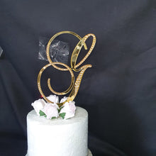 Load image into Gallery viewer, A to Z Crystal gold mirror Letter 8" monogram initial, rhinestone Cake Topper decor, rhinestone cake topper jewel letters decorations.