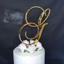 Load image into Gallery viewer, A to Z Crystal gold mirror Letter 8" monogram initial, rhinestone Cake Topper decor, rhinestone cake topper jewel letters decorations.