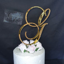 Load image into Gallery viewer, A to Z Crystal gold mirror Letter 6" monogram initial, rhinestone Cake Topper decor, rhinestone cake topper jewel letters decorations.