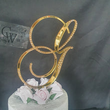 Load image into Gallery viewer, A to Z Crystal gold mirror Letter 8" monogram initial, rhinestone Cake Topper decor, rhinestone cake topper jewel letters decorations.