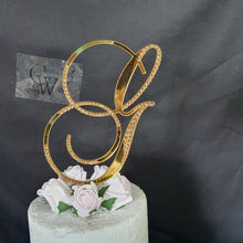 Load image into Gallery viewer, A to Z Crystal gold mirror Letter 8" monogram initial, rhinestone Cake Topper decor, rhinestone cake topper jewel letters decorations.