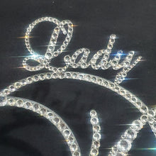 Load image into Gallery viewer, Swarovski Crystal Letter 6"monogram initial, with smaller name/word, rhinestone Cake Topper, birthday Quincinera topper,jewel letter,