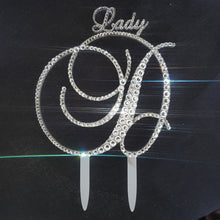 Load image into Gallery viewer, Swarovski Crystal Letter 6"monogram initial, with smaller name/word, rhinestone Cake Topper, birthday Quincinera topper,jewel letter,