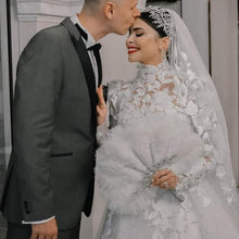 Load image into Gallery viewer, Wedding feather fan, brides black ostrich fan, wedding hand fan, Great Gatsby any colour as custom made to order by Crystal Wedding UK