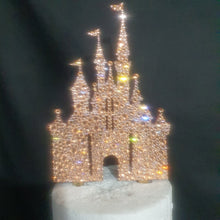 Load image into Gallery viewer, Castle Cake topper -rose-gold Swarovski crystal elements - FAIRYTALE CASTLE design, Cake decoration by Crystal wedding uk
