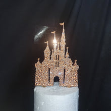 Load image into Gallery viewer, Castle Cake topper -rose-gold Swarovski crystal elements - FAIRYTALE CASTLE design, Cake decoration by Crystal wedding uk