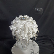 Load image into Gallery viewer, Trailing Brooch Bouquet: Silver Rhinestone Jewel Wedding Bouquet