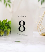 Load image into Gallery viewer, Wedding Table Numbers,Arched Table Numbers Printed Acrylic Table sign, Custom Wedding Reception Sign, Wedding Signs, by Crystal Wedding UK