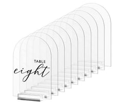 Load image into Gallery viewer, Wedding Table Numbers,Arched Table Numbers Printed Acrylic Table sign, Custom Wedding Reception Sign, Wedding Signs, by Crystal Wedding UK