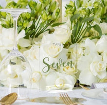 Load image into Gallery viewer, Wedding Table Numbers,Arched Table Numbers Printed Acrylic Table sign, Custom Wedding Reception Sign, Wedding Signs, by Crystal Wedding UK
