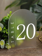 Load image into Gallery viewer, Wedding Table Numbers,Arched Table Numbers Printed Acrylic Table sign, Custom Wedding Reception Sign, Wedding Signs, by Crystal Wedding UK
