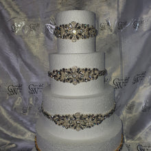 Load image into Gallery viewer, CAKE BROOCH crystal rhinestone & pearl cake decoration 1 yard - Silver or Gold by Crystal Wedding UK