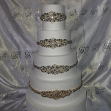 Load image into Gallery viewer, CAKE BROOCH crystal rhinestone & pearl cake decoration 1 yard - Silver or Gold by Crystal Wedding UK
