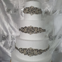 Load image into Gallery viewer, CAKE BROOCH crystal rhinestone & pearl cake decoration 1 yard - Silver or Gold by Crystal Wedding UK