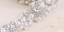 Load image into Gallery viewer, Luxury sparkling pearl rhinestone embellishment chain trimming 1 yard, by Crystal Wedding UK