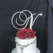 Load image into Gallery viewer, Crystal letter 6" and rose topper A-Z custom- many colours by Crystal wedding uk