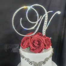 Load image into Gallery viewer, Crystal letter 6" and rose topper A-Z custom- many colours by Crystal wedding uk